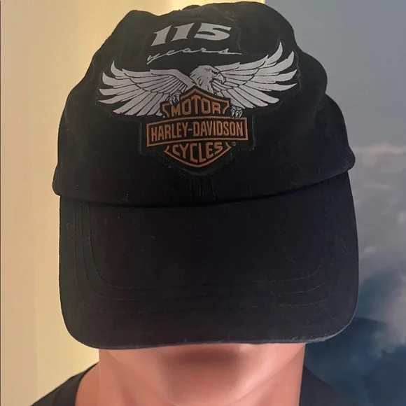 #1591**Harley-Davidson Black Cap with White Winged 115 Logo - Picture 5 of 16
